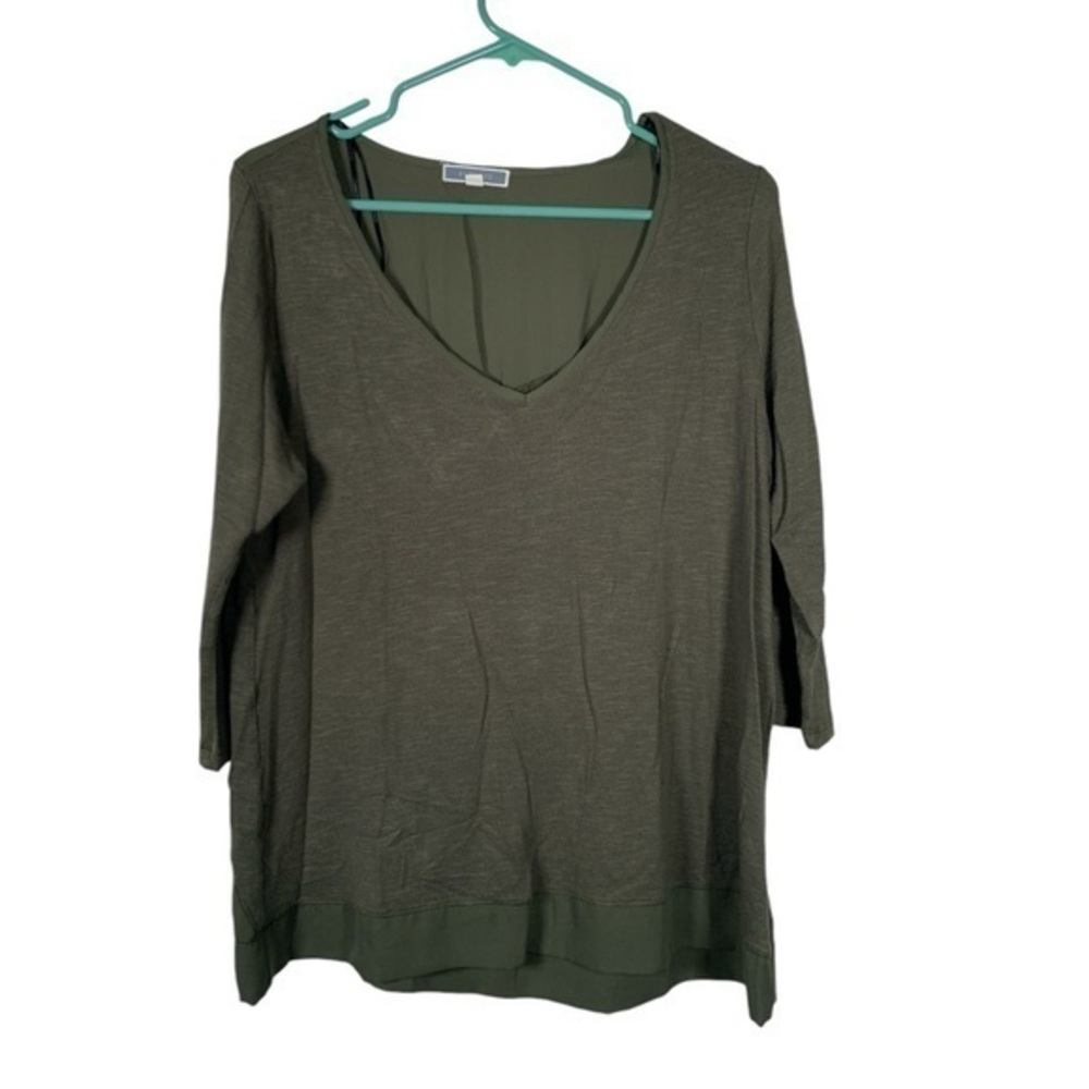 Pleione Olive Green V-Neck Blouse Size XL EUC #7834